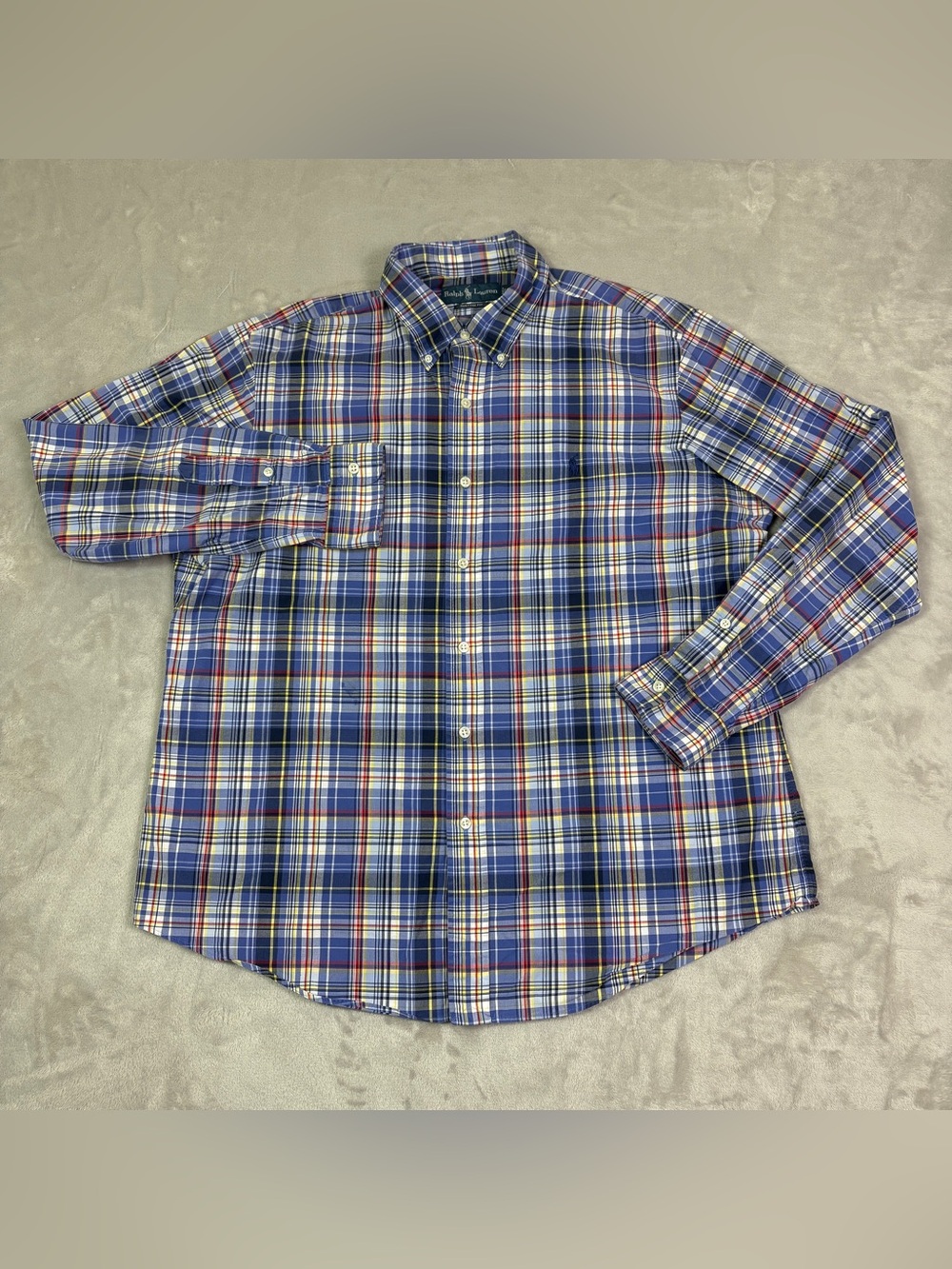 Vintage Ralph Lauren Men's XL Multicolor Plaid Custom Fit Button Down Shirt